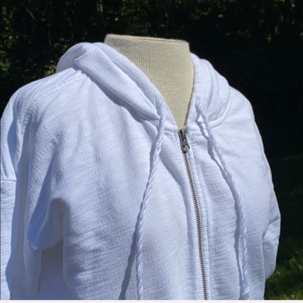 Loft white zip up jacket with a hood, 3/4 sleeves - Picture 5 of 7